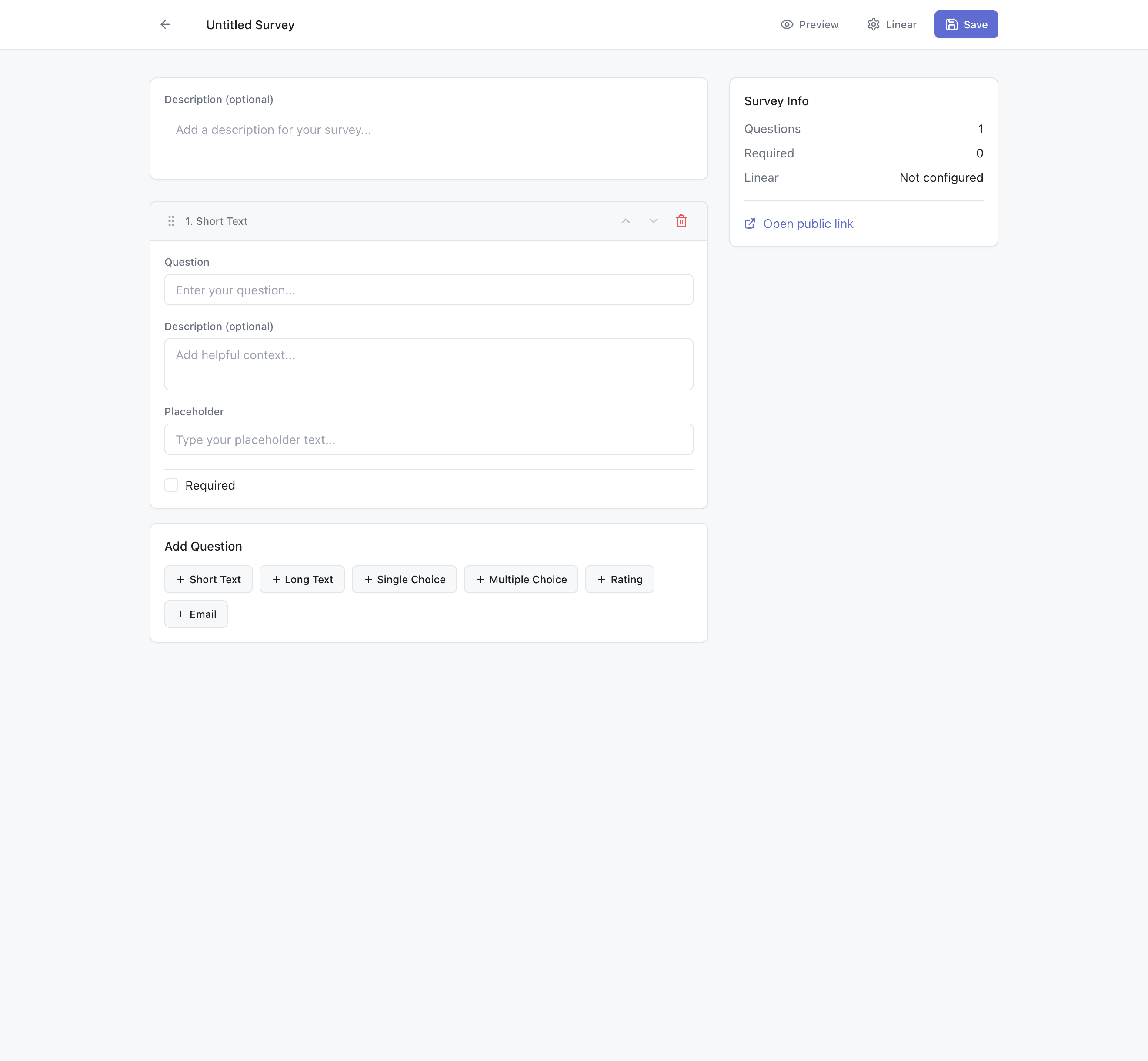 Linear Survey Builder Interface